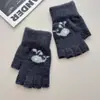 Luvas de Meio Dedo Quentes e Grossas de Inverno Padrão de Baleia Fofo de Desenho Animado Japonês Luvas de Lã Tricotadas com Forro de Fleece para Tela de Toque
