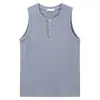 Estilo de Roupa Vida Verão Textura Canelada Gola Henley Colete Esportivo para Homens e Mulheres Retrô Slim Fit Treino Camiseta Sem Mangas