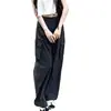 Calça de trabalho estilo americano com bolso lateral, perna larga, longa, feminina, verão, cintura alta, com pregas na frente, corte solto, fluida, casual, cinza, perna reta