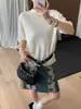 26 Tricô de Cashmere Suave Estilo Coreano para Outono Inicial, Gola Alta Meia, Manga Curta, Modelo Solto 60609