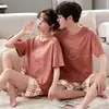 Pijama de Casal Verão 2025 Novo Algodão Manga Curta Conjunto Desenho Animado Fofo tamanho grande Roupas de Casa Finas de Verão para Homens e Mulheres