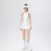 Vestido Esportivo Feminino Primavera/Verão com Listras Contrastantes Preto e Branco, Gola Polo, Sem Mangas, Ajuste na Cintura, Emagrecedor, Vestido de Golfe Tênis