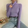 Tejido de hilo de núcleo, suéter de cuello alto para mujer, colección otoño 2025, capa interior versátil, efecto adelgazante, top corto de punto pullover