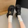 Zapatos de mujer de cuero estilo británico con tacón grueso, versátiles para primavera y otoño 2026, estilo universitario, mocasines Mary Jane de suela gruesa para aumentar la altura para mujeres menudas