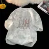 Camiseta Negra de Manga Corta Estilo Retro Americano de Comercio Exterior para Hombre, Top Holgado de Verano Tie-Dye Resistente con Cuello Redondo y Media Manga