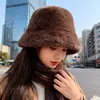 Gorro de Pelo para Mujer 2025 Nuevo Otoño e Invierno Felpa Sombrero de Pescador Circunferencia de Cabeza Grande Sombrero Cubo Coreano Mostrando la Cara Sombrero de Cubo Pequeño para Hombre