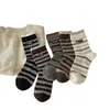 Calcetines retro estilo Miu, de punto fino, a media pantorrilla, de canalé doble, para otoño/invierno, en una gama de colores apagados, a rayas estilo coreano, sin costuras y con diseño de volantes, para mujer