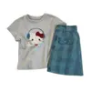 Conjunto de camiseta de manga curta para meninas de roupas infantis coreanas, verão 2026, novo estilo para crianças mais velhas, saia evasê estampada estilosa para meninas