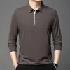 Camiseta de Manga Larga Fina Elástica de Seda de Hielo para Hombre de Comercio Exterior Transfronterizo, Camiseta Polo Base Casual para Primavera y Otoño