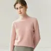 Baicai Rong Otoño/Invierno Nuevo 100% Cachemira Dobladillo Enrollado Cuello Semi-Alto Suéter de Punto de Una Pieza Corte Ajustado Prenda Base de Punto