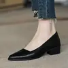 Sapatos femininos de bico fino 2023 novo estilo salto grosso francês rasos de salto médio salto alto feminino cor de damasco