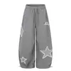 Pantalones Anchos de Pierna Curva con Estampado Integral de Lunares para Hombre, Diseño con Estilo de Marca de Moda High Street con Bordado de Parche de Estrella, Pantalones Largos de Corte Holgado
