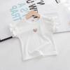 Camiseta de Verano de Manga Corta para Niñas Estilo Occidental para Bebé Personalidad Infantil Trendy Estilo Coreano Encaje Manga Acampanada Amor Color Sólido Top
