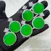 Pingente Ruyi Grande Banhado a Prata Inlaid Calcedônia Verde Gelo Placa Redonda de Ágata Pingente da Paz Colar de Jade Pingente de Jade