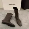 Botas de montaria quadradas retrô com salto anabela afunilado e perna larga para mulheres, nova coleção outono/inverno 2026, botas de cano médio simples e versáteis estilo francês