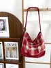 Bolso de lana a cuadros estilo otoño e invierno para mujer, bolso de hombro y bandolera patchwork de gamuza vintage, bolso tote casual versátil