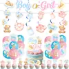 Kit Festa Revelação de Gênero Ursinho Menino ou Menina Azul Rosa Batizado Pratos de Papel Copos de Papel Toalha Balões Decorações