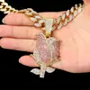 Colar Pingente Flor Rosa Rosa Europeu e Americano Venda Quente Transfronteiriça Liga de Metal Cheio de Diamante Rosa Cuban Colar Joias Atacado