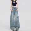 Pantalones de mezclilla de pierna ancha de estilo americano Workwear Retro de cintura alta holgados multibolsillos versátiles de largo hasta el suelo High Street para mujer