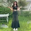 Saia Jeans Vintage Americana Feminina Outono Nova Cintura Alta Emagrecedora Comprimento Médio Saia Evasê Slim Fit Saia Cauda de Peixe Quadril