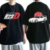 Camiseta Cruzada Aliexpress Anime Drift Ae86 Initial D Frente e Verso Gola Redonda Manga Curta Verão Casual Masculina e Feminina