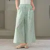 Calça de Algodão com Estampa Floral para Casa, Nova Calça Casual Solta de Verão, Calça de Gaze de Camada Dupla com Bolso Confortável e Respirável para Caminhada