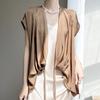 Camisa Cárdigan de Verano Nueva de Satén Elegante y a la Moda con Cuello en V Manga Corta Color Sólido Suelta Versátil Top