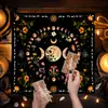 Mantel de Mesa con Cartas del Tarot, Mantel Decorativo en Tonos Oscuros, Resistente a Manchas, Mantel Antideslizante, Árbol Grande, Sol, Patrón Geométrico, Tela con Patrón Cuadrado