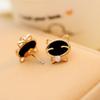 Pendientes de aleación con forma de gato negro sonriente y diamantes de imitación, estilo coreano, para estudiantes.