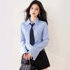 Camisa de Manga Larga Slim con Bolsillo Falso a Rayas Azules con Sentido del Diseño de Moda Coreana Nueva de Primavera 2025 para Mujer
