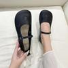 2025 Novo Estilo de Verão Sapatos Baixos de Couro Macio Estilo Retrô Casuais para Mulheres, Moda Boca Rasa Recortada Fivela Clogs para Usar por Cima