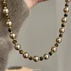 Novo Colar de Cor Misturada Pérola Dourado Marrom Mocha Melard Outono e Inverno, Corrente de Suéter de Luxo Leve Nicho Corrente de Pescoço para Mulheres
