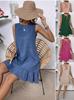 Vestido de Verão e Primavera Transfronteiriço Novo Europeu e Americano Moda Amazon Versátil Casual Cor Sólida Sem Mangas Gola Redonda Roupas Femininas
