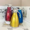 Chaleira Térmica Estilo Europeu em Aço Inoxidável, Chaleira de Água Quente a Vácuo de Camada Dupla para Hotel, Chaleira de Chá para Restaurante, Garrafa Térmica, Par Vermelho para Casamento