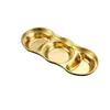 Aço Inoxidável 304 Estilo Coreano Dourado Prato de Sabor para Tempero Utensílios de Mesa para Churrasco Molho para Mergulho Vinagre Dois Compartimentos Três Compartimentos Quatro Compartimentos Prato