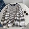 Loose Slimming Design Sense Label Letter Listrado Moletom de manga comprida Algodão Primavera e Outono Gola redonda interna Base Top