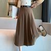 Saia de lã feminina outono e inverno novo cintura alta emagrecimento saia plissada cinto plus size vintage all-match engrossado mid-length