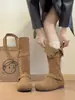 Botas de moda de doble uso, botas de equitación retro de gamuza de caña alta y tacón bajo para otoño e invierno, con forro de felpa y hebilla de cinturón, cálidas y adelgazantes para mujer