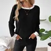 Europeu e Americano Transfronteiriço 2025 Novo Outono e Inverno Feriado Conjunto de 2 Peças Gola Redonda Manga Longa Cor Pura Listra Canelada Quente Suéter Camiseta Tops Atacado