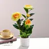 Plantas en Maceta de Camelia de Cuatro Cabezas Transfronterizas, Flores Artificiales Creativas, Adornos Decorativos para Estudio Fotográfico en Casa, Plantas Verdes Artificiales, Plantas en Maceta Artificiales