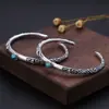 Venta al por mayor de fábrica joyería de plata de ley S925 plata tailandesa retro personalidad patrón de turquesa simple pulsera fina para hombre y mujer