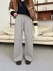 Zhu Feiyan 2026 Invierno Nuevo Estilo Pantalones Rayados con Terciopelo Plus Pantalones Casuales Versátiles Pantalones Perezosos para Caminar para Mujer Pantalones de Pierna Recta