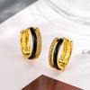 Brincos de luxo leves e elegantes de gipsófila preta com esmalte gota, fivela de orelha combinada, anel principal, design de nicho, brincos de moda simples para mulheres
