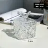 Tarro de Almacenamiento de Vidrio Repujado Francés Ins Retro Adorno de Decoración de Escritorio Tarro para Bastoncillos de Algodón de Maquillaje con Tapa Caja de Almacenamiento