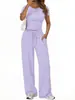 Nuevo Producto Europeo y Americano de Amazon 2026: Conjunto Casual de Color Sólido con Mangas Largas, Top y Pantalones de Pierna Ancha de Cintura Alta, Ropa Deportiva