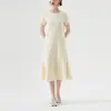 CANVAUS Vestido de comprimento médio Feminino Verão Novo Manga Curta Solto Emagrecedor Casual Estilo Francês Elegante Saia Sereia