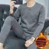 Ropa interior térmica para hombre con forro polar, ropa de otoño, traje de pantalones largos, protección contra el frío invernal, para mediana edad y ancianos, suéter de algodón rojo para la base