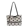 Bolsa de Lona Retro Francesa de Lunares para Mujer, Bolso de Hombro Estudiante de Gran Capacidad para Clase, Bolso Versátil de Axila para el Viaje Diario