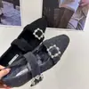 Zapatos Planos de Tacón Grueso y Punta Cuadrada con Pedrería para Mujer 2025 Invierno Nuevos Zapatos de Terciopelo Cálidos y Peludos Mary Jane Zapatos de Noche