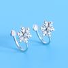 Qiao Lanxuan Pinza para Oreja Imitación Plata s925 Pendientes de Copo de Nieve con Incrustaciones de Diamantes Estilo Coreano Fresco Joyería Dulce de Flores